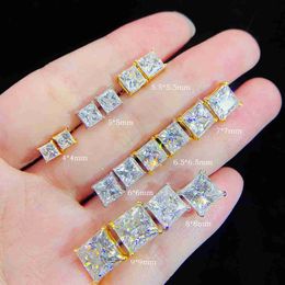 Bling Trendy Fashion Gra Moissanite Ear Studs 925 Silver Hip Hop Screw Back Princess Cut Stud Earrings