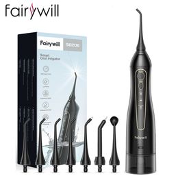 Other Oral Hygiene Fairywill Water Flossers Portable Irrigator 300ml Dental Flosser Teeth Cleaner 3 Modes Waterproof 230824