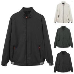 Men's Jackets Male Casual Solid Side Seam Pocket Jacket Stand Collar Uv Protection Breathable Long Sleeve Zipper Button Trend Coat