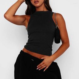 Women's Tanks Women Crew Neck Slim-Fit Crop Top Sleeveless Racerback Ribbed Camisole Vest