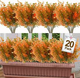 Decorative Flowers 10/20 PCS Artificial Outdoor UV Resistant Fake Plastic Plants Faux Fall For Hanging Planter Garden Porch Wedding