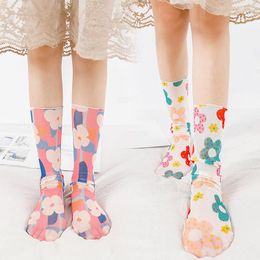 Women Socks Summer Women's Kawaii Floral Transparent Mesh Sexy Ladies Ultra-Thin Gauze Sock Female Flower Sox Hosiery