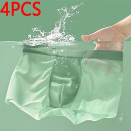 Underpants 4Pcs Mens Boxers Shorts Graphene Antibacterial Ice Silk Underwear Man Boxershort Seamless Breathable Male Panties Plus Size 4XL 230823