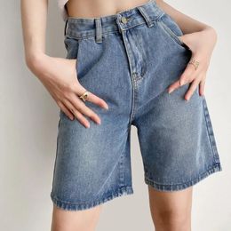 Women's Shorts High Waist Vintage Denim Chic Summer 2023 Loose Korean Fashion Y2k Straight Short Pants Blue Thin Clothes