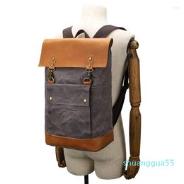 Backpack Vintage Laptop Waterproof Canvas And Leather Rucksack Bag For Men Women Casual Retro Style Large Capacity Schoolbag