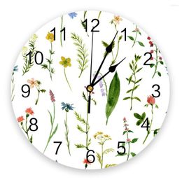 Wall Clocks Flowers Leaves Watercolor Bedroom Clock Large Modern Kitchen Dinning Round Watches Living Room Watch Home Decor