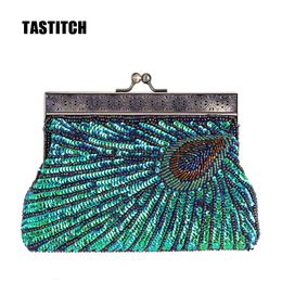 Evening Bags Arrive Women Clutch Bag Party Prom Wedding Handbag Beaded Sequin Peacock Style 230823