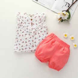 Clothing Sets 5Sets Soft Cotton Baby Suit Flower Printed Children Tee Tops PP Shorts 2PCS Kid Girls Clothes Set Toddler Girl