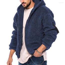 Men's Hoodies Winter Wool Fleece Mens Hooded Jackets Casual Zipper Sweatshirt For Men Clothing Fall Fashion Long Sleeve Loose Coat