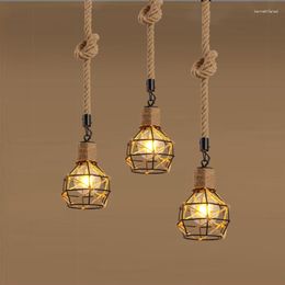 Pendant Lamps Loft Retro Handmade Rope Lights Fixture Iron Vintage Industrial American Cafe Bar Kitchen Indoor Led Hanging