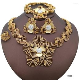 Necklace Earrings Set Dubai Gold Plated Jewellery Ladies Fashion Alloy Bracelet Ring For Women Holiday Party Gift