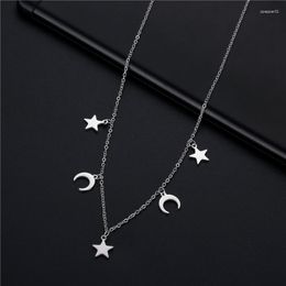 Pendant Necklaces Dainty Stainless Steel Moon Star For Women Cute Silver Color Crescent Choker Necklace Bijoux Collares Femme