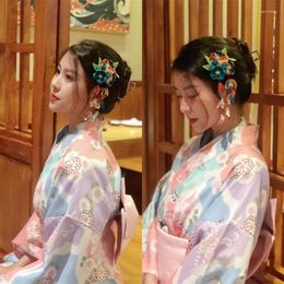 Ethnic Clothing Noble Women Print Flower Party Kimono Dress Japanese Yukata Kimonos Bathrobe Robe Gown Traditional Geisha Cosplay Costumes