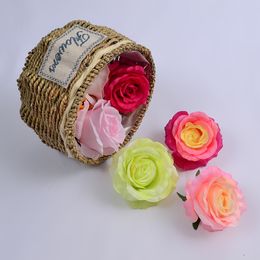 10Pcs Simulation Rose Head Silk Flowers DIY Clothing Hat Gift Box Decorative Flower Art Rose Wreath Wedding Flower Wall Backdrop