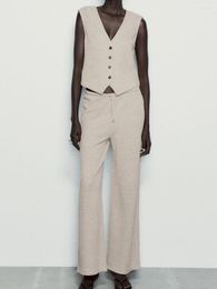 Women's Two Piece Pants Women Fashion Waistcoat Sets V Neck Sleeveless Slim Crop Tank Top Female Long Suits Streetwear Casual Outfits 2023