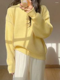 Women's Sweaters Jyate Soft Yellow Round Neck Sweater Loose Solid Pullover Autumn And Winter Knitted Top Casual Thin Outerwear