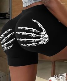 Women's Shorts Halloween Skeleton Hands Print For Woman 2023 Summer Short Pants Casual High Waist Elegant Black Female Bottom