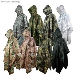 Outdoor Military Poncho 210T+PU Army War Tactical Raincoat Hunting Ghillie Suit Birdwatching Umbrella Rain Gear Home accessories Q230824