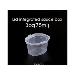 75Ml 3Oz Disposable Plastic Sauce Cups With Lid Seasoning Chutney Box Clear Take-Out Box Food Takeaway Small Storage Box 100Pcs Sn302o