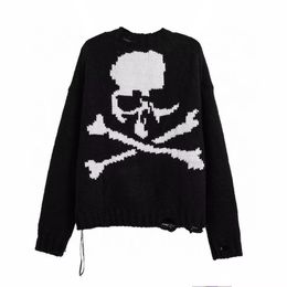 Men's Sweaters Oversized Sweater Black Loose Skull Print Gothic Women Retro Knitwear Street Fashion Round Neck Long Sleeve Pullover 230823