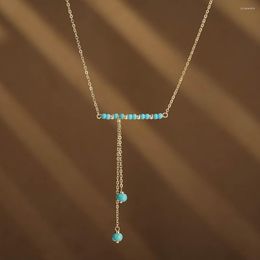 Pendant Necklaces Fashion Creative Sky Blue Natural Stone Beads Long Tassel Necklace Simple Luxury Charm For Women Jewellery Gift