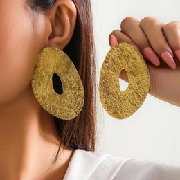 Hoop Earrings IngeSight.Z Exaggerated Metal Big Embossed O-shaped Oval For Women Retro Gold Colour Geometric Party Gift