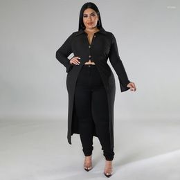 Outerwear Plus Size Women's Solid Trench Coat Sexy High Slit Single Breasted Suit Collar Long Sleeve Cardigan Overcoat Lady Cape Bodycon