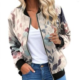 Women's Jackets Women Floral Bomber Jacket Coats Vintage Long Sleeve Zip Up Autumn Casual Stand Collar Short Coat Female Outerwear Tops