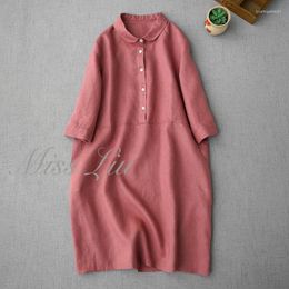 Casual Dresses For Women 2023 Chic And Elegant Cotton Linen Minimalism Vintage Robe LOOSE Women's Summer Long In