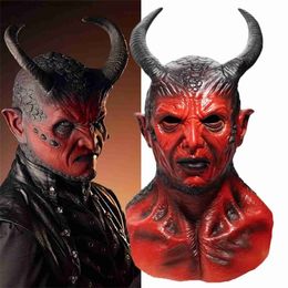 Horror Devil Latex Mask Halloween Belial Cosplay Hellfire Beast Horns Demon Helmet Performance Carnival Party Costume Props Q230824