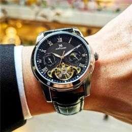 Wristwatches AOKULASIC Luxury Mens Mechanical Watch Fashion Sports Waterproof Automatic Watches Man Moon Phase Tourbillon Luminous