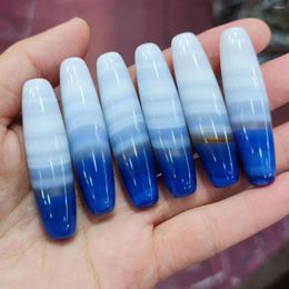 Loose Gemstones 1pcs/lot Natural Striped Agate Dzi Blue-white Smooth The Same Piece Of Raw Material Ethnography Accessories Jewellery Handmade