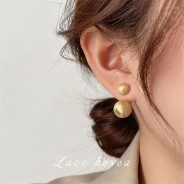 Stud Earrings Korean Fashion Jewelry 14K Gold Plated Simple Round Brushed Metal Hook Elegant Women's Daily Work Accessories