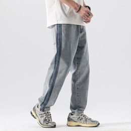 Men's Jeans Contrast Colour Men Long Cotton Fashion Style Loose Washed Casual Trousers Soft Male Daily Pants