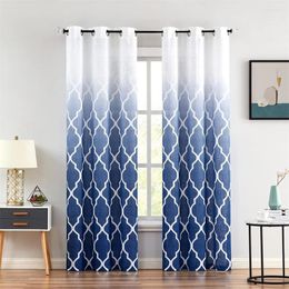 Curtain Classic Geometric Gradients Blue Series Elegant 2 Pieces Thin Window Drape For Living Room Bedroom Decor