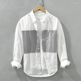 Men's Casual Shirts 2169 Patchwork Striped Long-sleeved Shirt Personalised Design Japanese Fresh Cotton Versatile