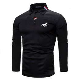 Mens Polos Men Autumn Long Sleeve Print Polo Shirt Personality Sport Fashion Gradient Colour 230823