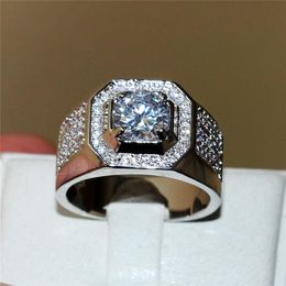 Fashion 10KT white gold filled Gemstone Zircon Diamond Ring for Men Vintage Jewellery CZ Anel Masculino Engagement Wedding Band Ring1926