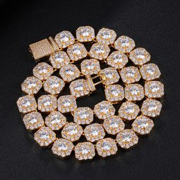 Hip Hop 10mm Bling Iced Out Square Cubic Zircon Chain Box Clasp Necklaces For Men Women Jewelry258D
