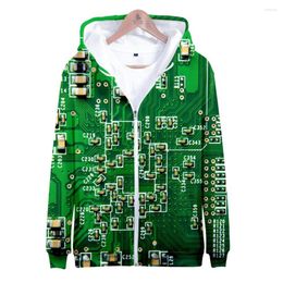 Men's Hoodies Circuit Board Electronic Chip 3D Print Zip Up Hoodie Women Men Harajuku Sweatshirt Y2K Streetwear Hip Hop Zipper Hooded Jacket