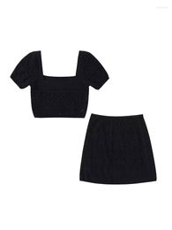 Women's Blouses Women Fashion Crochet Mesh Knit Cropped Backless Slim Tops Vintage Square Neck Short Sleeve Female Shirts Chic 6771/095