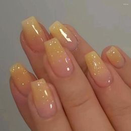 False Nails Long Ballerina French Glitter Nail Tips Gradient Pink Detachable Press On Women Girls