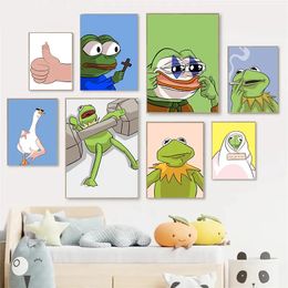 Cartoon Wholesome Frog Posters and Prints Funny Goose Canvas Painting Wall Art Picture Kids Room Gym Living Room Home Decor Gift No Frame Wo6