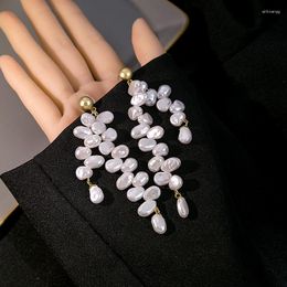 Stud Earrings Baroque Pearl Silver Needle Light Luxury Cold Wind Personality Long Tassel For Women Jewellery