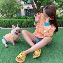 Dog Apparel 2023 Spring Autumn Print Dogs Sweater Parent Child Wear Terry Cotton Pet Two Legged Clothes Teddy Kirky Short Cats