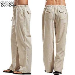 BOLUBAO Summer Men Solid Colour Linen Pants Multi-Pocket Straight Casual Pants Large Size Breathable Light Loose Trousers MaleLF20230824.