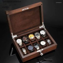 Watch Boxes 10 Slots Wood Case Storage Box Solid Organiser Wooden With Lock Holder For Men Fashion Collection