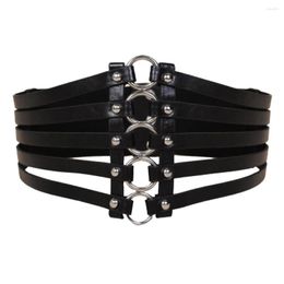 Belts Vintage Rivets 4 Layers Leather Wide Waist Belt Hollow