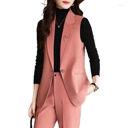 Women's Two Piece Pants Pink Black Khaki Vest And Pant Suit Women Slim Sleeveless Blazer Trouser Pieces Set For Office Ladies Work Wear