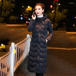 Women's Trench Coats Fad Winter X-long Jacket Women Office Ladies Slim Parka Hooded Stand Collar Cotton Padded Plus Size Solid Coat